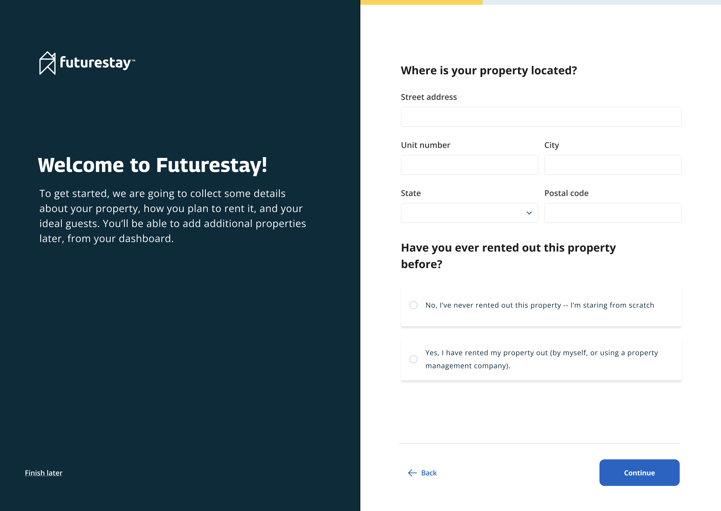 Futurestay original onboarding: property details form