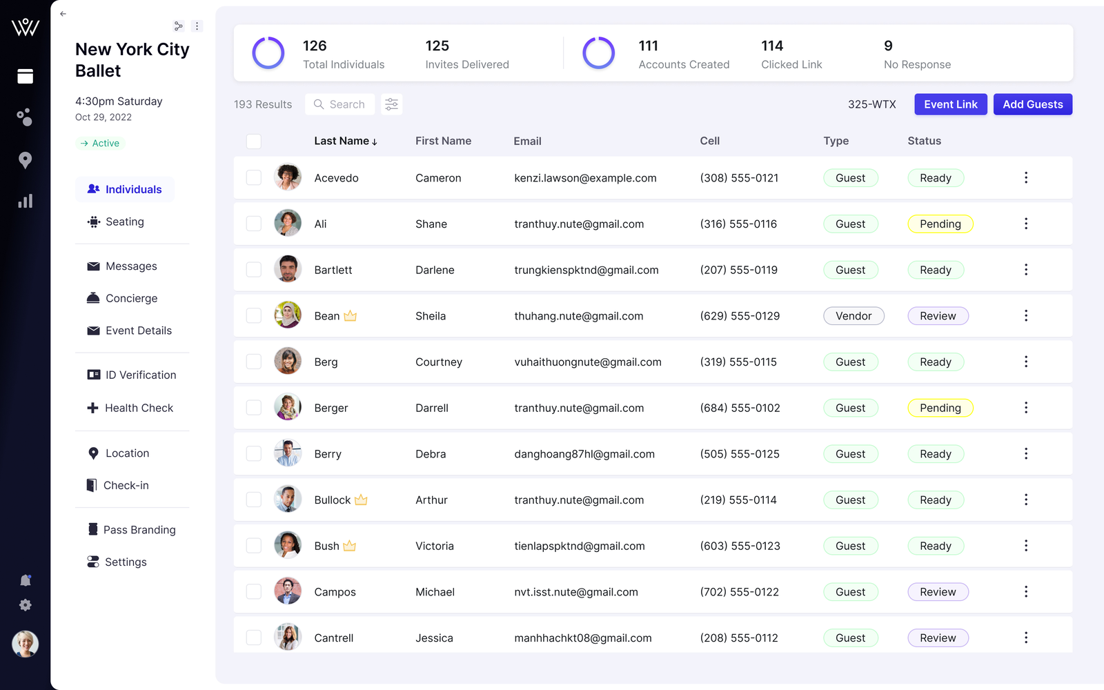 VOW: organizer guest-management console